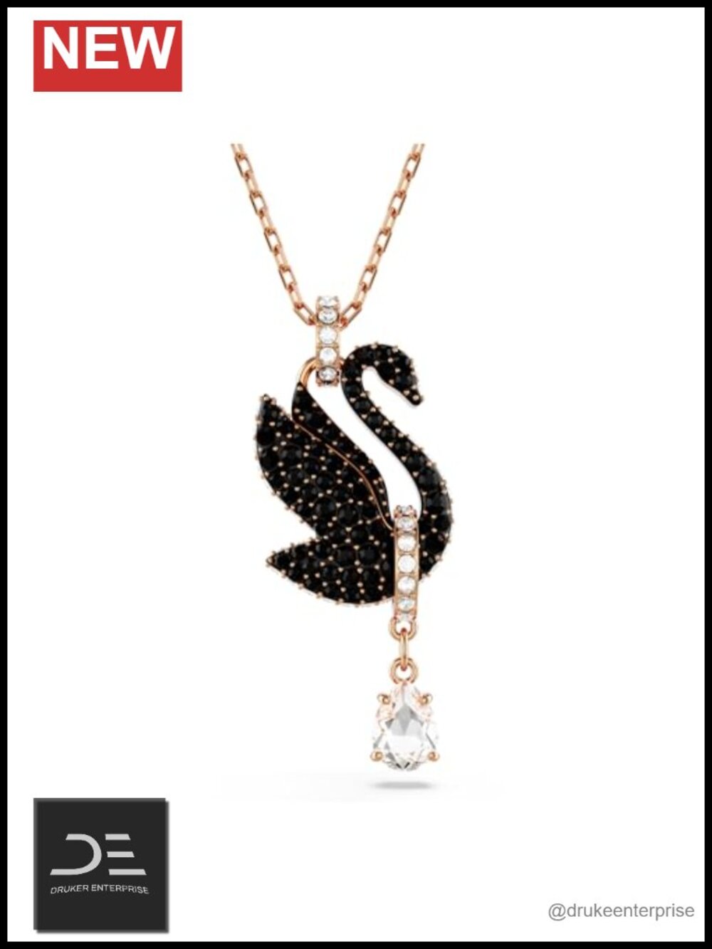 Swarovski Crystal Swan Pendant Necklace Rose Gold-Tone Lobster Clasp